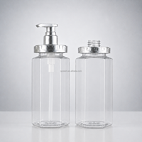 Bouteille de shampooing hexagonale en PET de 500 ml et 600 ml, avec pulvérisateur, vide, en plastique, pour gel douche, après-shampoing, emballage avec pompe à lotion