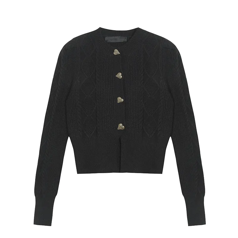 Classic Black Womens Cardigan Sweater Long Sleeve Slim Fit Knitted Sweater Women Cardigan Knitted Top