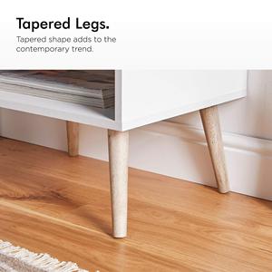 طاولة بجانب السرير منزلية-طاولة سكندي بيضاء وخشبيبة-منصة نوم حديثة مع درج ورف للتخزين - Product Image 5