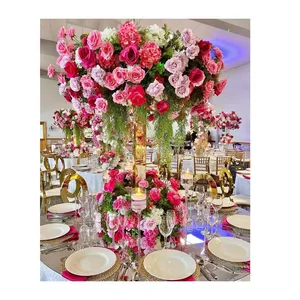 Düğün masa centerpieces yapay gül şakayık koyu pembe çiçek topu düğün çiçek aranjmanı merkezi parça için