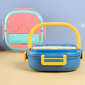 Boîte à bento carrée en plastique portable pour enfants et bébés – Contenant repas mignon - Product Image 2