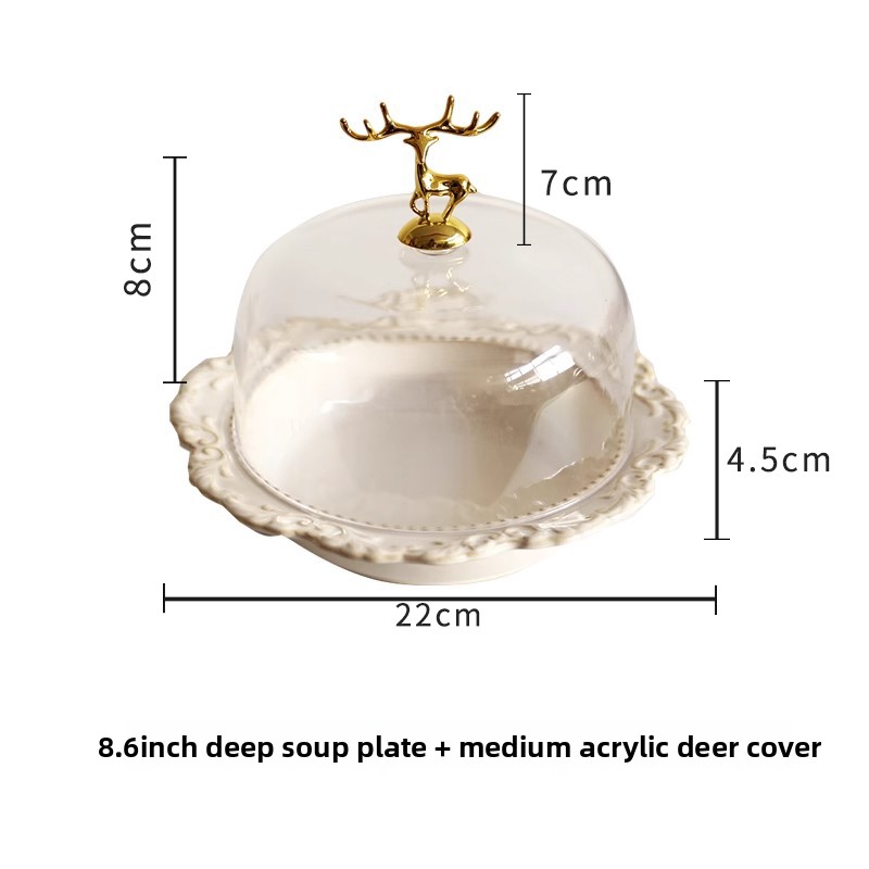 Assiette creuse beige de 22 cm de profondeur - Couvercle en acrylique fauve