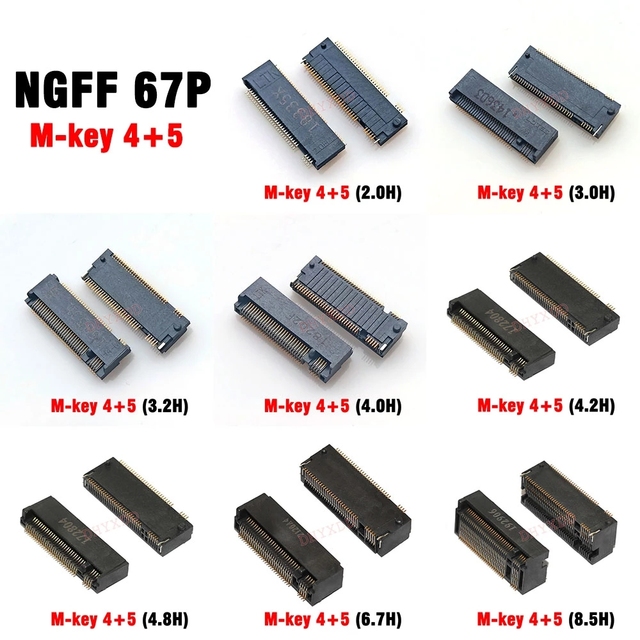 For LTK Connector SSD Interface NASM0 S6701 TP20 NGFF Slot M.2 Seat M - KEY 2.0 H 4 + 5 Type 3.0H H3.2 H4.2 H4.8 H6.5 H8.5