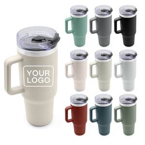 Gobelet isotherme personnalisé avec logo, 40 oz, avec paille et poignée, en acier inoxydable 304, double paroi, isolation sous vide, anti-fuite, avec couvercle rabattable - Product Image 1