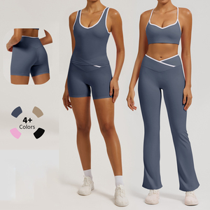 FH Women's Running Fitness Yoga Suit Summer Yoga Set Racer Back Sports Suit Prati Slim Fit Hip-lifting Wide Leg Pants Sportswear