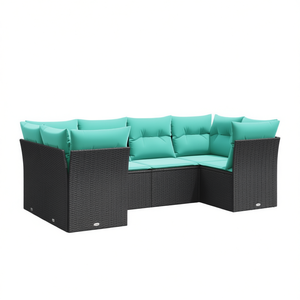 Ensemble de canapés de patio en polyrotin noir moderne avec coussins, mobilier d'extérieur, 6 places, design contemporain - Product Image 1