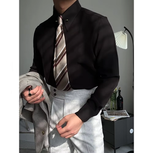 Camisa de satén con cuello estenopeico Vintage de estilo italiano Gentry, cuello <span class=keywords><strong>imperial</strong></span> de gama alta blanco puro, sin planchado, ajustado de negocios - Product Image 4