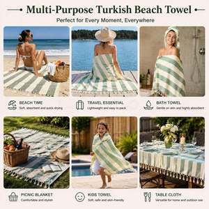 Custom Cotton Turkish Quick Dry Lightweight Sand Free Peshtemal Towel for Beach Travel Pool Yoga Picnic - Product Image 3