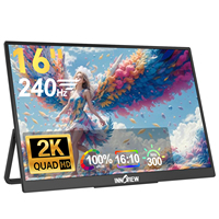 Monitor Portátil 2K 240Hz de 16 Pulgadas QHD IPS, Pantalla Externa 100% SRGB 16:10, Ligero, Cuidado de la Vista, para MacBook, Viajes de Negocios