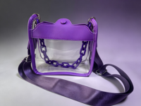 Sac bandoulière transparent en PVC violet avec chaîne, approuvé pour les stades, sac messager transparent avec sangle réglable