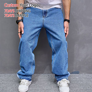 Wholesale High Quality Fashion <b>Light</b> Casual Wide Leg Denim Jeans Pants Custom Designer <b>Trouser</b> Straight Fit Baggy Men Jeans - Product Image 3