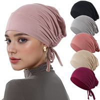 Hijab musulman ajustable à sangle élastique, couleur unie, en modal/bambou, turban en jersey avec cordon de serrage, sous-bonnet de couverture