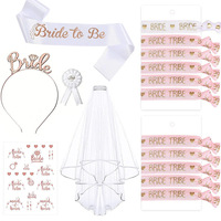 Ensemble 3 pièces pour future mariée : Écharpe, diadème et voile – Décorations pour enterrement de vie de jeune fille et douche nuptiale – Écharpe en satin et couronne en strass blancs