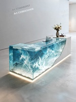 Comptoir de réception d'entreprise [Fabricant sur mesure] en résine transparente, thème océan, éclairé, vitrine de présentation pour bar