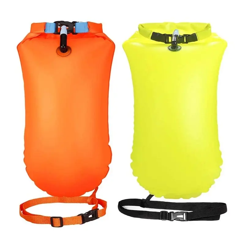 Custom Waterproof Floating Swim Air Bag Buoy Open Water TPU PVC Inflatable Safety Life Swim Buoy Dry Bag Swimming Buoy