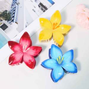 Pince à cheveux fleur de lys 8 cm, dégradé aérographe, plastique brillant, frangipanier, accessoire de fête, pour femme, style esthétique HQ - Product Image 3