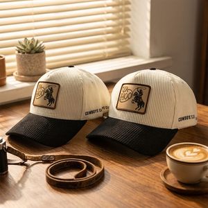 Casquette de baseball unisexe Premium DSX 5 panneaux bicolore en velours côtelé avec patch brodé personnalisé et boucle simple, style urbain vintage hip-hop - Product Image 3