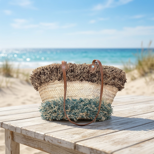 Natural Baskets Handmade Straw Weaving Basket Natural Color Fringe Design Beach Style Storage Container Christmas Halloween - Product Image 3