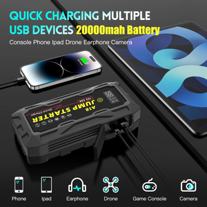 <span class=keywords><strong>D</strong></span>émarreur de batterie de voiture 3000A de crête 20000mAh, chargeur rapide, câbles de <span class=keywords><strong>d</strong></span>émarrage 12V pour camion, moto, moteurs essence 8.0L et diesel 6.0L - Product Image 2