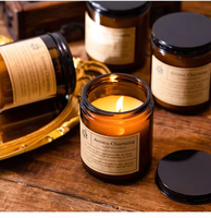 Bougies d'aromathérapie uniques faites à la main en cire de soja, avec emballage personnalisé (couleur, logo, boîte), design moderne, couvercles noirs à vis en métal pour