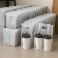 Sac Jetable en Plastique PE à Soufflets Latéraux Imprimé en Sérigraphie de Qualité Alimentaire, pour une ou Deux Tasses, Lait, Thé, Café, Lait de Soja à Emporter