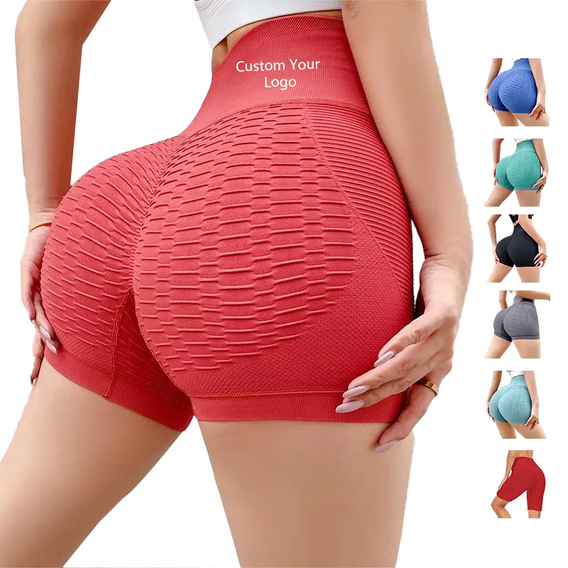 Pantalones cortos deportivos sexis para mujer, pantalones cortos de Yoga para levantamiento de cadera y trasero de melocotón Abdominal para mujer, pantalones cortos para correr de cintura alta con logotipo personalizado para mujer