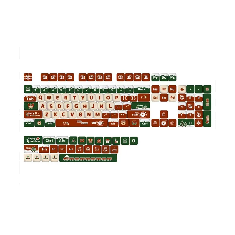 Teclado PBT de sublimação universal de cinco lados com tema de Natal rosa pêssego com altura de MOA