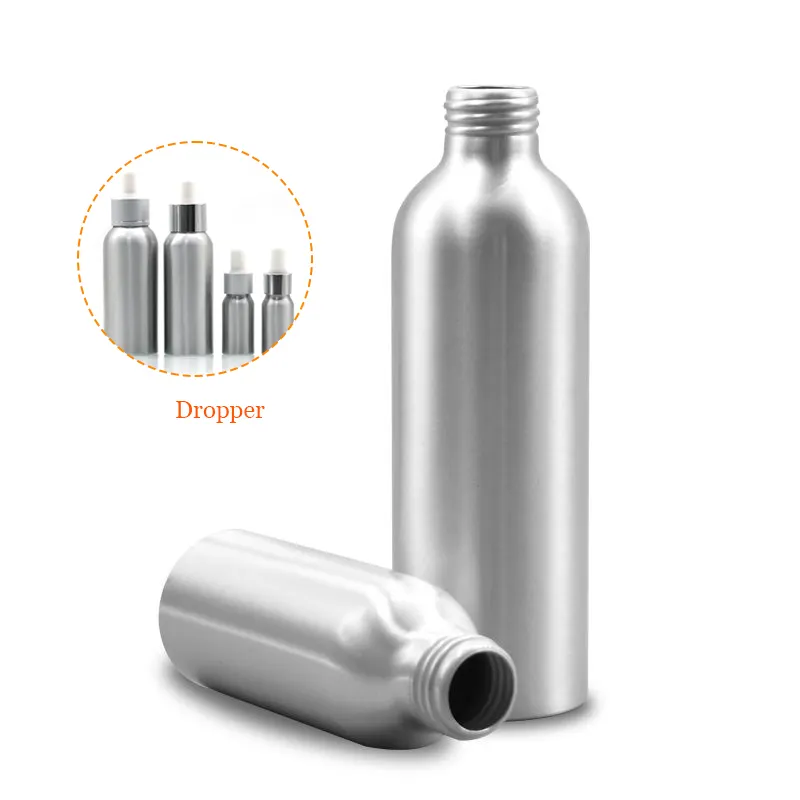Bottiglia di lozione cosmetica in alluminio vuota stampata personalizzata confezione in metallo 100ml 300ml 400ml 500ml bottiglia di allume argento con coperchio a vite