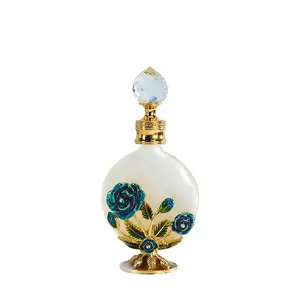 15ml Arab Patented Rose Flower Tree Metal Perfume Bottle Essential Oil Refillable Frosted Fancy Attar Glass Bottles