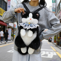 Sac à dos chat adorable en peluche, double épaulette, fausse fourrure, pour cadeaux de filles