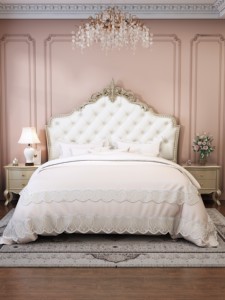 Luxury French Modern Carved Tufted Leather Upholstered <b>Bed</b> <b>Frame</b> King Size Bedroom Furniture Durable Villa - Product Image 4
