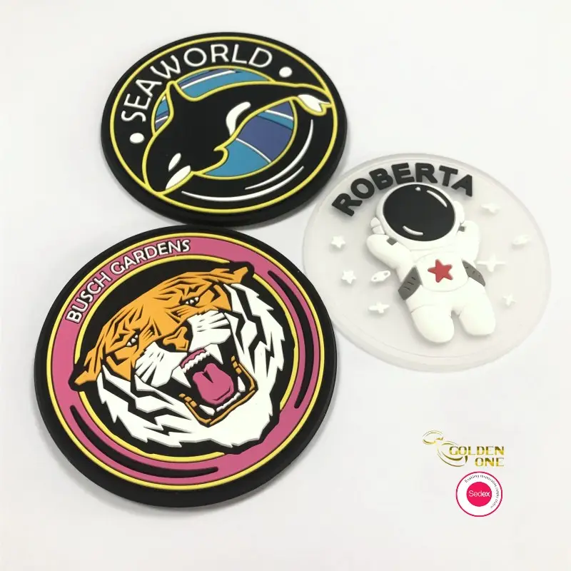 Wholesale custom cute cartoon shape color 3D heat transfer embossed logo PVC Silicone rubber patch for bag