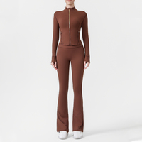 Conjunto de yoga para mujer con leggings acampanados, top sin costuras de ajuste ceñido y leggings de cintura alta que absorben la humedad para deportes - Envío desde almacén de EE. UU.
