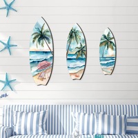 Planches de surf d'été Tentures murales en bois Pédales de plage océanique Décorations murales