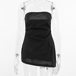 Enyami noir <span class=keywords><strong>blanc</strong></span> coton lin femmes printemps été Design fente taille gilet sortir décontracté basique bustier tubulaire <span class=keywords><strong>Bandeau</strong></span> - Product Image 6