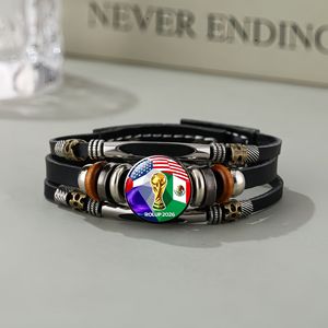 Bracelet en similicuir rétro multi-couches avec emblème fédéral États-Unis Canada Mexique, idéal pour les fans de football 2026, bijou unisexe tendance, cadeau parfait - Product Image 3