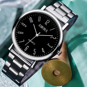 Reloj AMORA para hombre, reloj de regalo, reloj de pulsera de cuarzo con correa de acero simple - Product Image 4