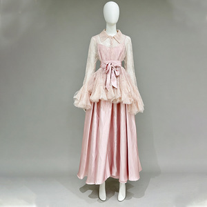 ชุดเซ็ต 2 ชิ้นสำหรับผู้หญิง เสื้อลูกไม้ประดับเลื่อมผูกเชือก ชุดเดรสยาวแฟชั่น - Product Image 4