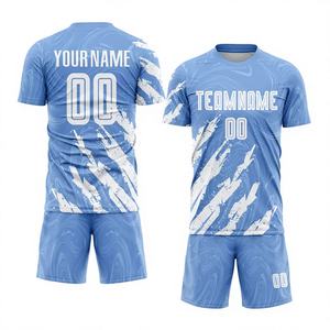 Uniforme de Fútbol Personalizado Sublimado en Azul Claro y Blanco, Transpirable, de Alta Calidad para Adultos, Colores y Tallas Personalizables - Product Image 1