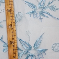 Tissu en dentelle polyester/métallique transparente perlée, brodé, tricoté, anti-bactérien, poids moyen, largeur 130 cm, accessoires