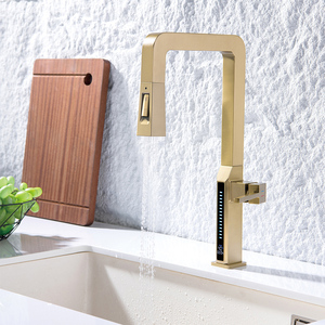 <span class=keywords><strong>Rubinetto</strong></span> da Cucina Digitale Estraibile Monocomando in Ottone Spazzolato Oro, Miscelatore <span class=keywords><strong>Flessibile</strong></span> di Lusso per Cucina - Product Image 1