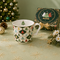 Ensemble de tasses à café, thé et lait en céramique avec motif de sapin de Noël, pour cadeaux de Noël et fêtes saisonnières