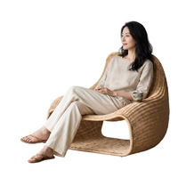 Fauteuil de salon confortable en rotin d'intérieur, dossier haut, inclinable manuellement - Design moderne et tendance pour salon, chambre, terrasse