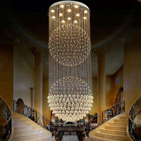 Lustre LED moderne à plafond haut, chromé, réglable en hauteur, avec cristaux de luxe, longue ligne, pour maison, villa, escalier
