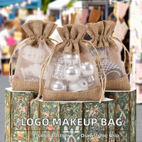Sac en lin écologique personnalisé avec logo, sac en jute fantaisie pour bijoux, sac à cordon avec fenêtre transparente, sac à cosmétiques fantaisie pour bijoux