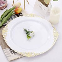 Assiette en plastique pour fête de mariage Assiettes en plastique blanches transparentes pour récifs dorés