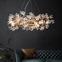 Lustre de luxe en verre en forme de branche de fleur, suspension en laiton cuivré antique, lampe suspendue G9 pour salons, salles à manger et villas