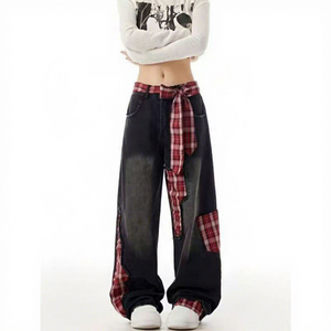 <span class=keywords><strong>Jean</strong></span> vintage rétro taille haute ample à jambe large pour <span class=keywords><strong>femme</strong></span>, couleur unie, avec nœud <span class=keywords><strong>noir</strong></span> et sangle, style streetwear, nouvelle collection automne - Product Image 4