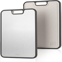 Planche à découper double face en acier inoxydable et titane de qualité alimentaire avec rainure pour jus, 16x11 pouces, argentée, compatible lave-vaisselle