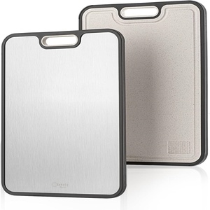 Food Grade Stainless Steel <b>Chopping</b> <b>Block</b> with Juice Slot Double Sided <b>Chopping</b> Board PP Pure Titanium Cutting Board for Kitchen - Product Image 1
